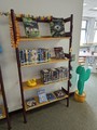 Ein Bücherregal, mit Büchern und Sommerdekoration für den Sommerleseclub.